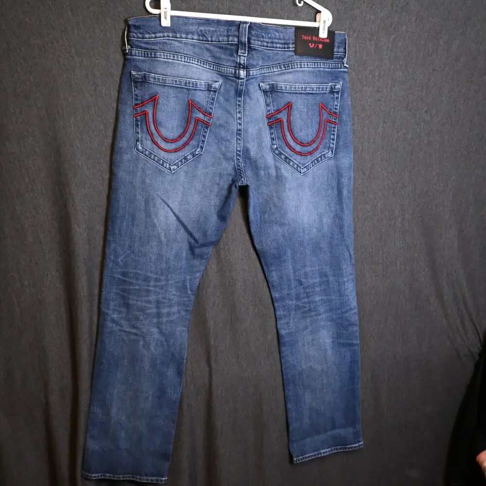 True Religion x Manchester United Men's 40 (38x30) Denim Jeans Red Stitching